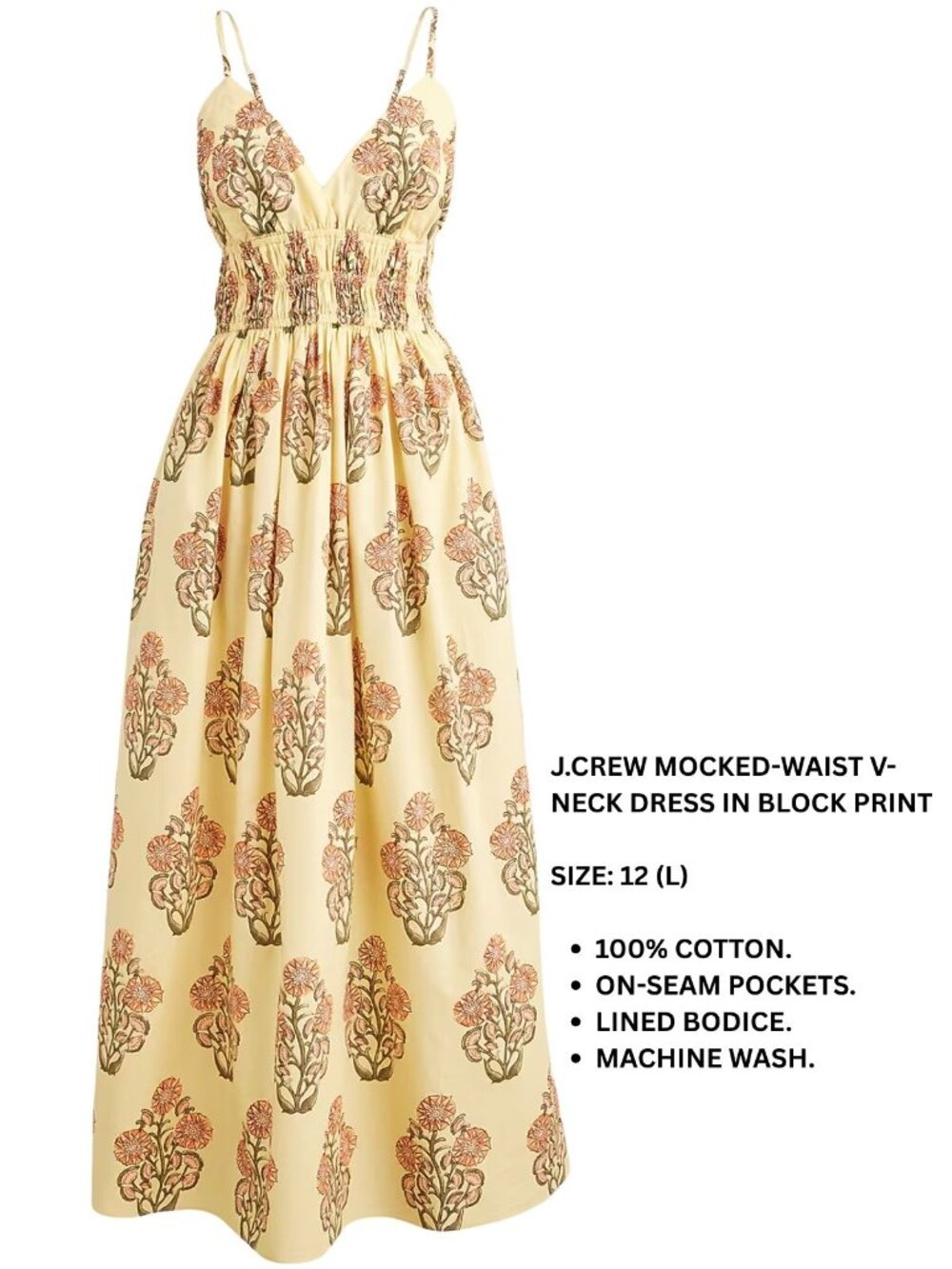 J. Crew Smocked-waist V-neck dress in block print